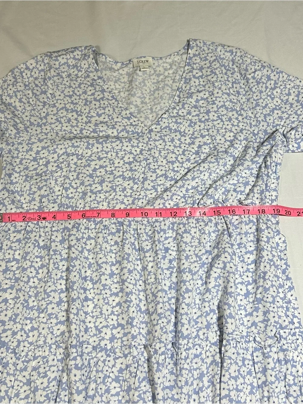 J. Crew Womens Large Periwinkle Ditsy Floral Short Sleeve Tiered Swing Dress